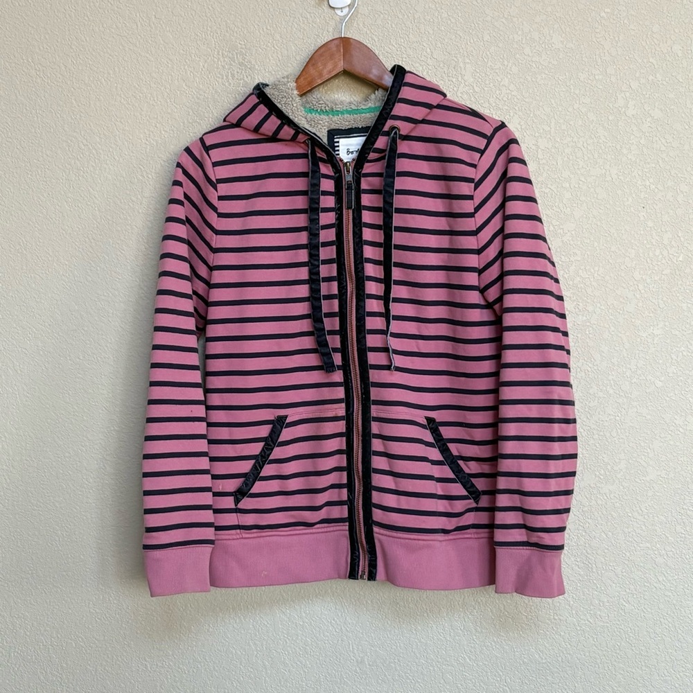 Boden Pink and Black Striped Zip-Up Hoodie